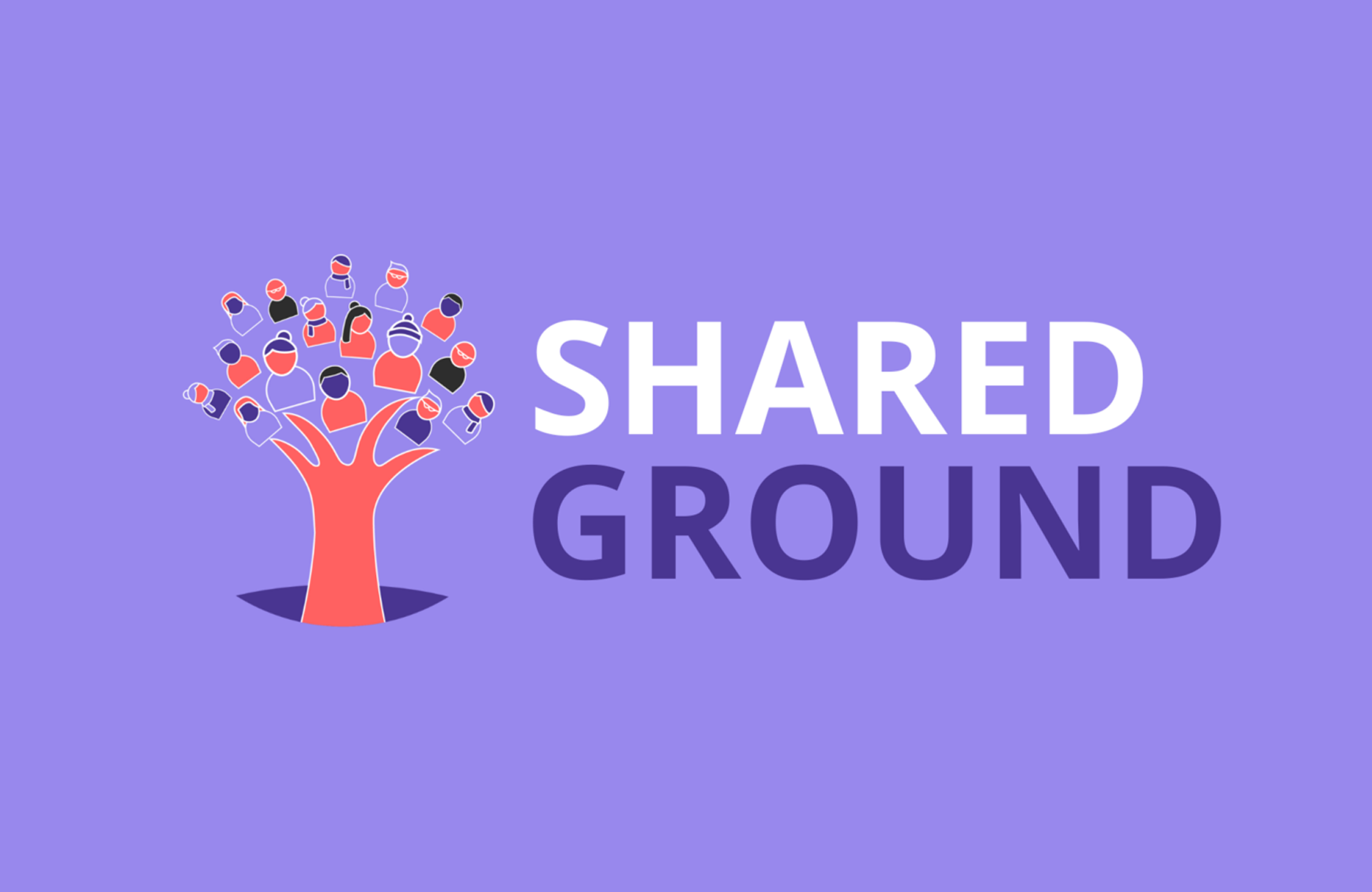 The Shared Ground logo, showing a computer illustrated tree that blossoms into a range of people.